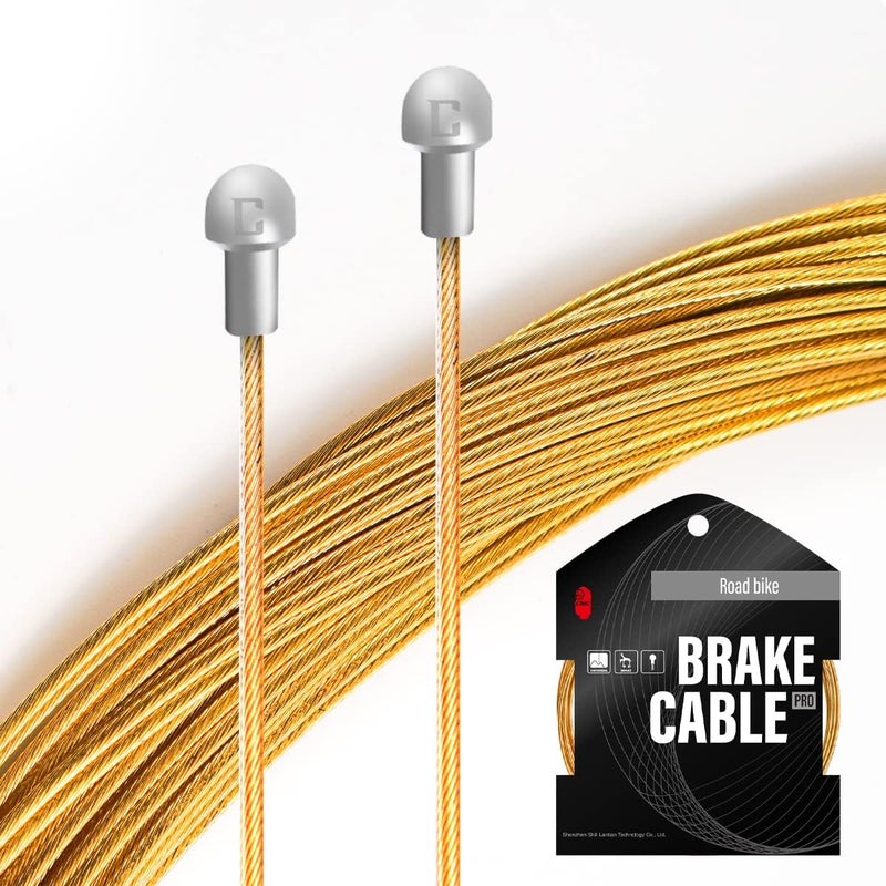 CNC Bike Brake Cable for Road Bike，Pro Slick Polished Bicycle Brake Cable for Shimano/Sram with End Caps，1700mm，Gold. - Image 2